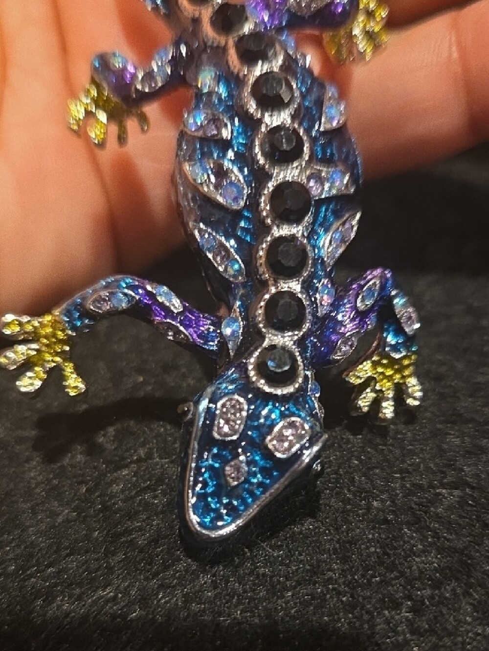 Colorful Lizard Crystal Brooch - Blue, Purple, Yellow - Picture 2 of 4